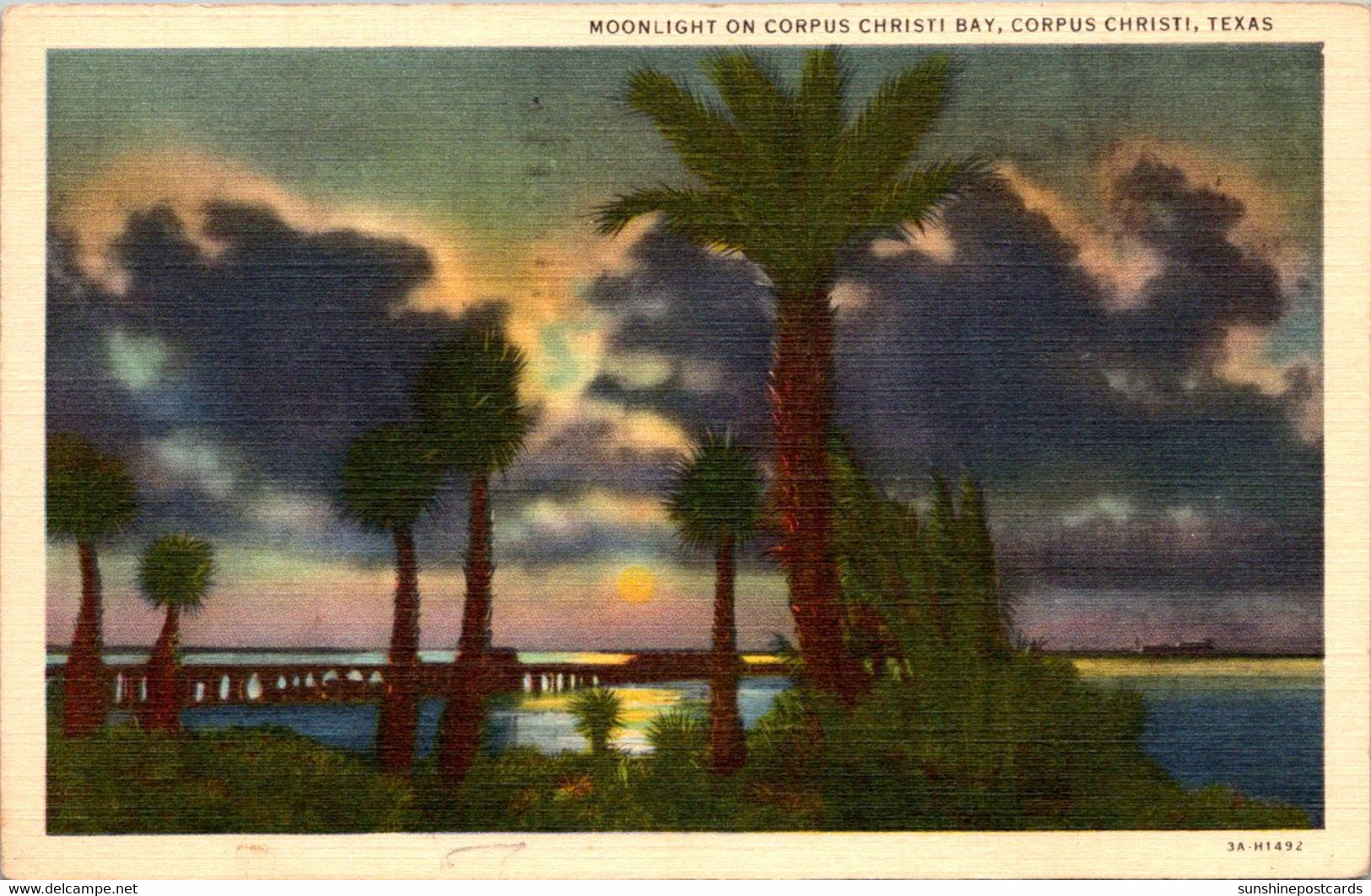 Texas Corpus Christi Moonlight On Corpus Christi Bay Curteich - Corpus Christi