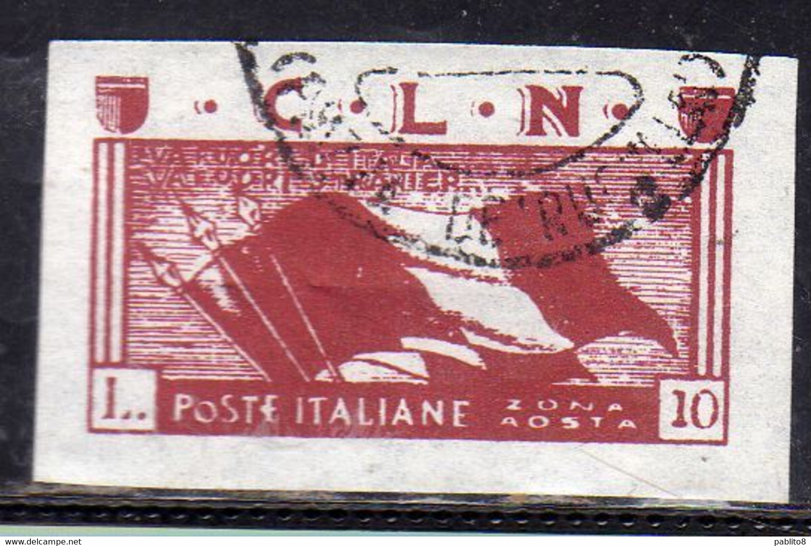 EMISSIONI LOCALI 1944 CLN AOSTA LIRE 10 NON DENTELLATO IMPERF. USATO USED OBLITERE' - Nationales Befreiungskomitee