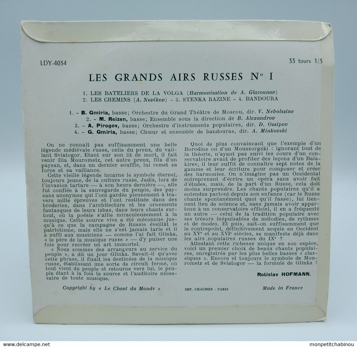 45T Les Grands Airs Russes - Musiques Du Monde