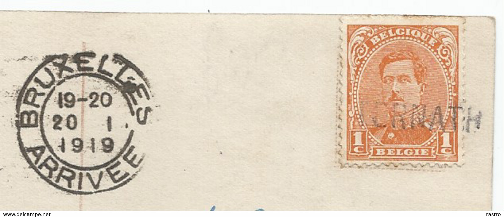 N° 135 (Albert Ier Londres 1c Orange)  O Linéaire THERNAT Sur Carte Animée, Vers Anderlecht - Fortune Cancels (1919)