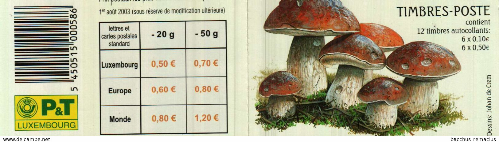 Luxembourg Carnet De Timbres-Poste Autocollants (6x0,50+6x0,10 Euro) Champignons Pilze Mushrooms 2004 Oblitérés VIANDEN - Libretti