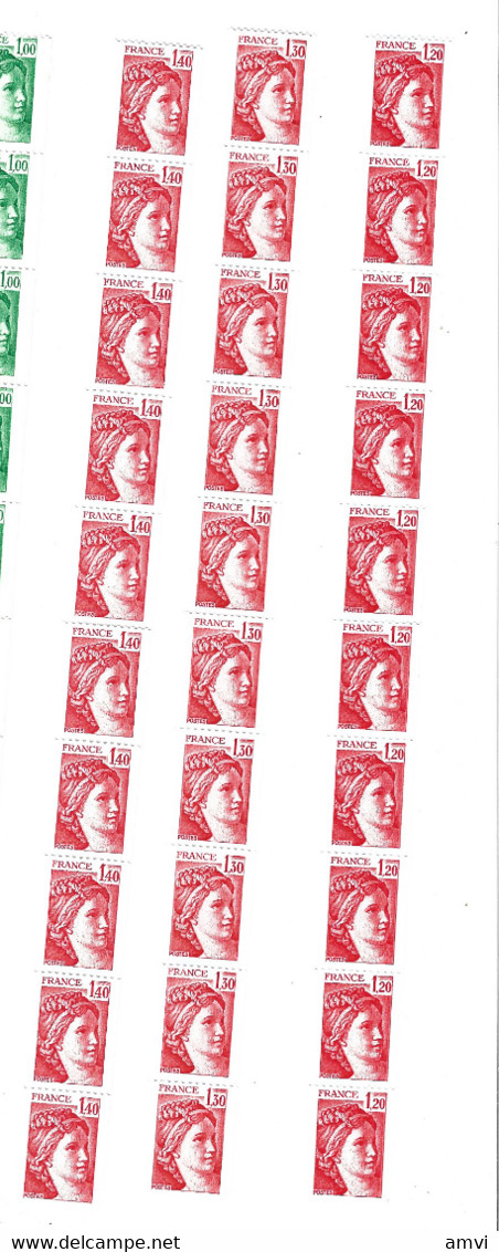 (cla04) Neufs 6 Bandes 10 Timbres Roulette Sabine Rouge 1fr20 Et 1fr30  (2 Bdes Phospho )+ 1fr40 - Coil Stamps