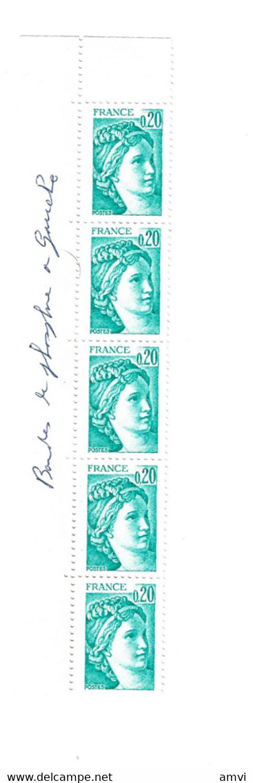 (cla04) Variété Avec Bande De Phosphore à Gauche, Sur 5  Timbres 20c Vert NEUF** SABINE DE GANDON N°1967a - 1977-1981 Sabine De Gandon