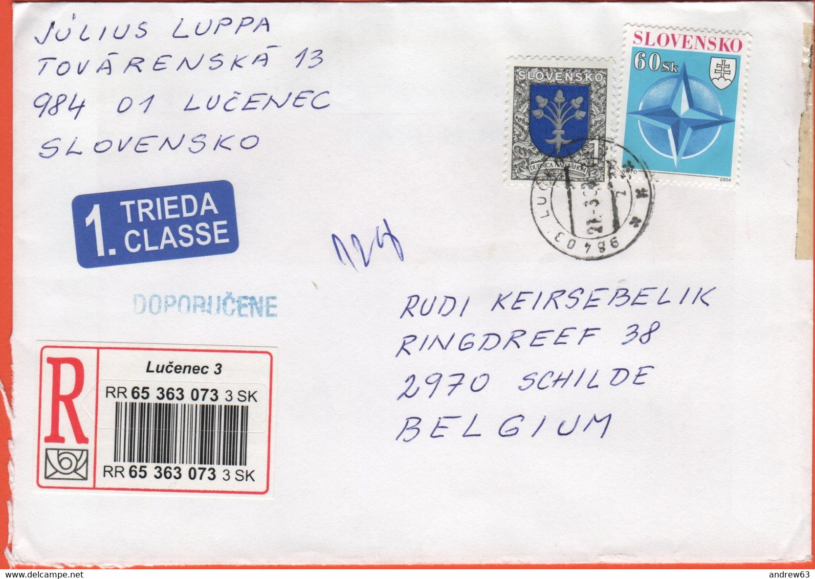 SLOVACCHIA - SLOVAKIA - SLOVENSKO - 2008 - 1 + 60 Nato - Viaggiata Da Lučenec Per Schilde, Belgium - Cartas & Documentos