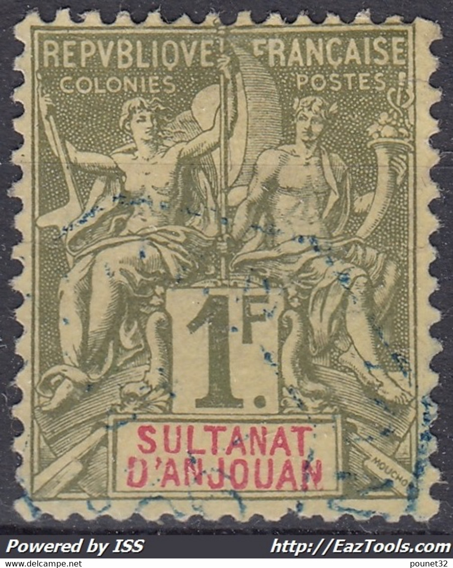 ANJOUAN : TYPE GROUPE 1 F OLIVE N° 13 OBLITERATION DISCRETE - COTE 100 € - Used Stamps