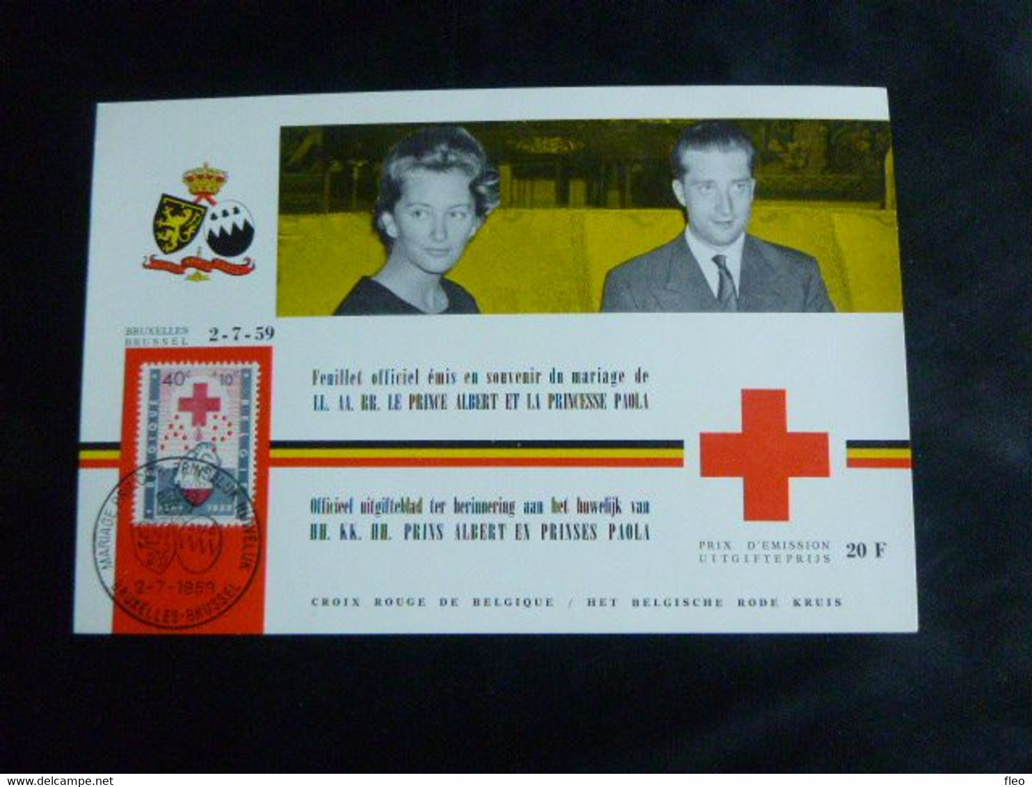 BELG.1959 PR125 Souvenircard Philatélique Croix-Rouge-Rode Kruis ,Albert & Paola OPB 1096 - 1951-1960