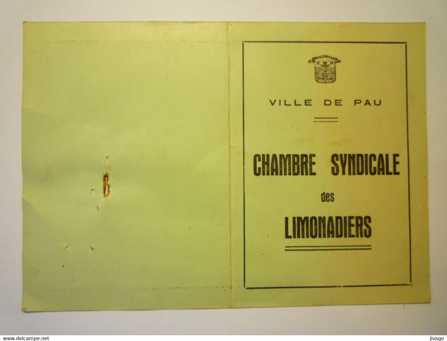 2021 - 3852  CARTE De MEMBRE De La Chambre Syndicale Des LIMONADIERS De La VILLE De PAU  1942   XXX - Non Classés