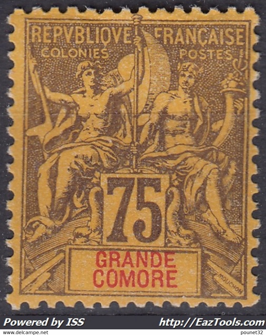 GRANDE COMORE : 75c N° 12 NEUF * GOMME AVEC CHARNIERE - TB CENTRAGE - COTE 80 € - Unused Stamps