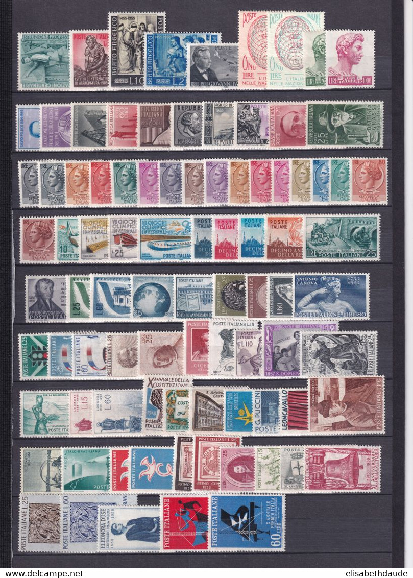 ITALIE - ANNEES 1955 à 1973 PRESQUE COMPLETES !!  - 7 PAGES SCANS !  ** MNH MAIS TRACES DE STOCKAGE SUR LA GOMME (TONED) - Vollständige Jahrgänge