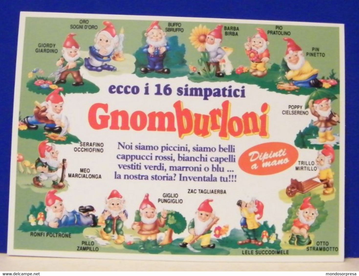 (AB139) CARTINA  CARTONCINO - ORIGINALE -  FERRERO ITALIA  GNOMBURLONI 16 PERSONAGGI - Istruzioni