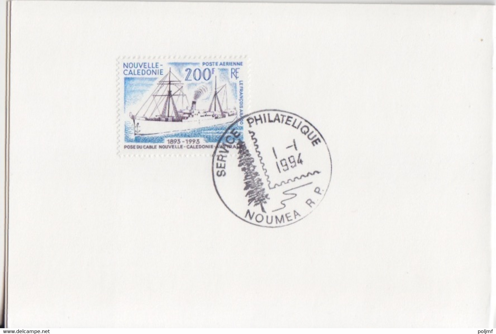 Bristol De L'Office Des Postes Obl. Premier Jour Nouméa Le 1/1/94 Sur PA 306 (Le François Arago) - Storia Postale