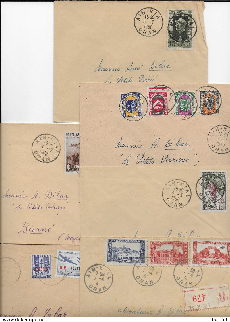 AIN KIAL -Département D'ORAN - Lot De 6 Enveloppes Cachet Postal Entre 1942 Et 1950 - Argelia (1962-...)