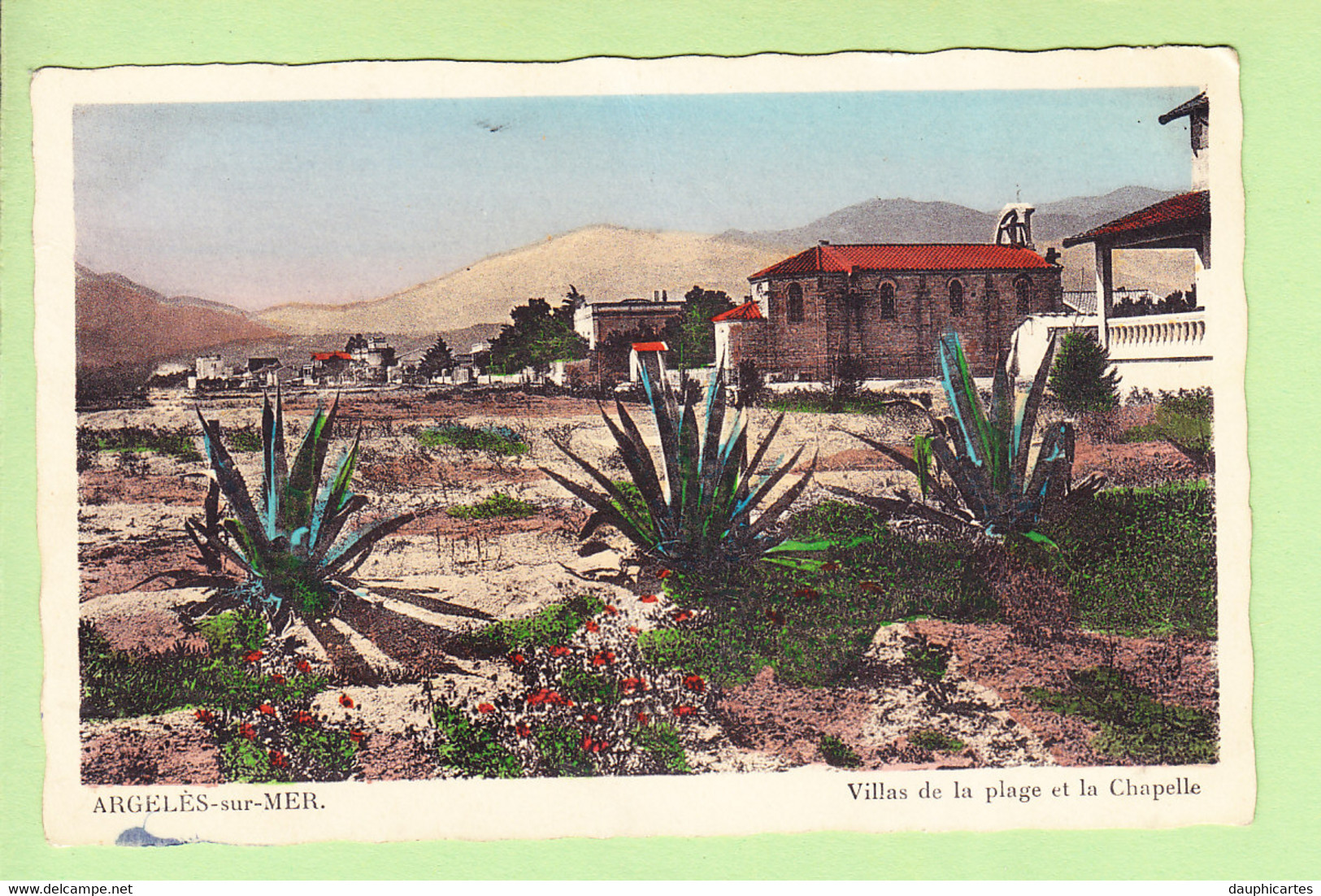 ARGELES Sur MER - Villas Du Bord De Plage - Chapelle - Carte Colorisée Années 1940 - 2 Scans - Argeles Sur Mer