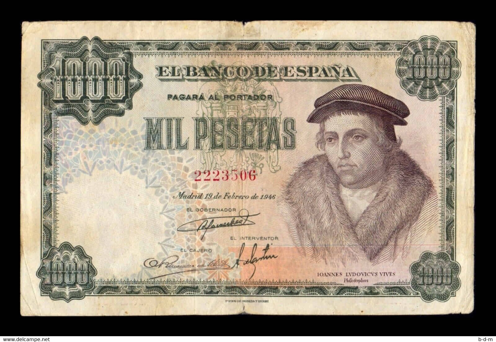 España 1000 Pesetas Luis Vives 1946 Pick 133 BC F - 1000 Peseten