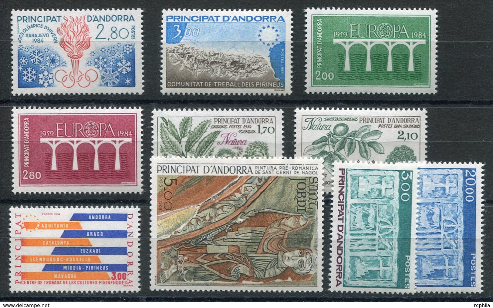 RC 19315 ANDORRE COTE 32€ - 1984 ANNÉE COMPLETE SOIT 10 TIMBRES N° 327 / 336 NEUF ** MNH TB - Annate Complete