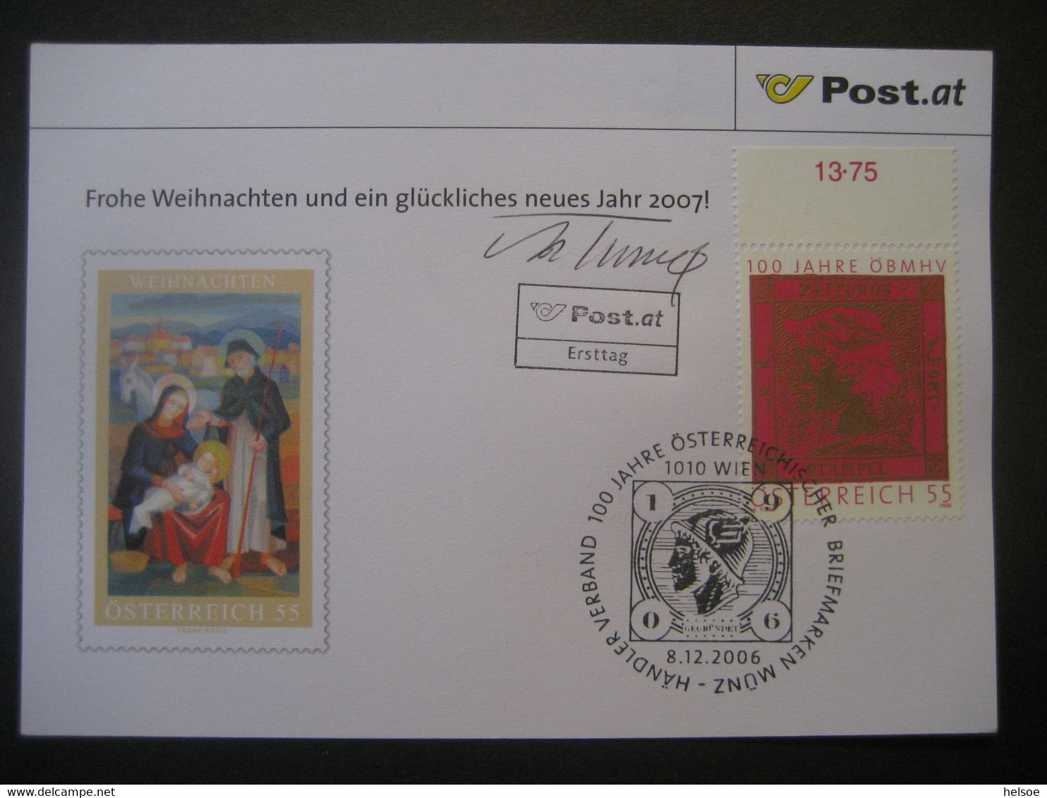 Osterreich- Advent 100 Jahre ÖBMSV, FDC Mit Autogramm Von Adolf Tuma - Brieven En Documenten