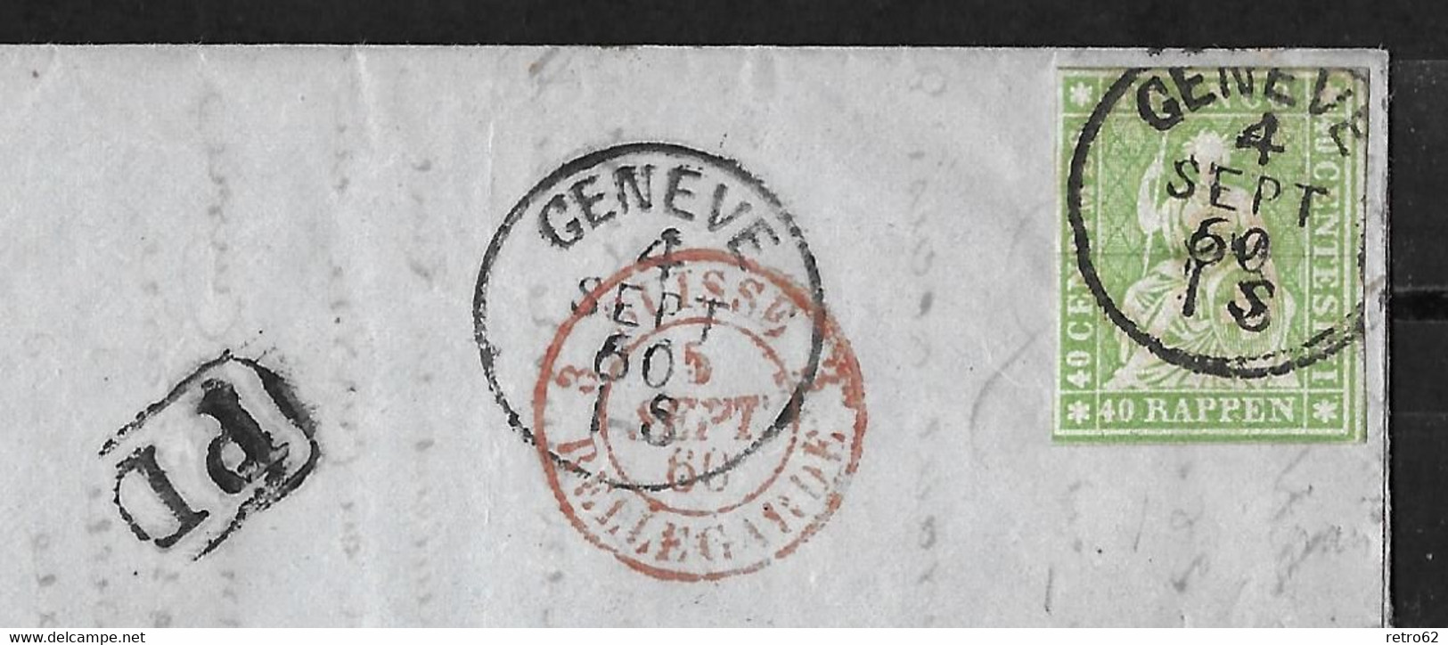 1854-1862 HELVETIA / STRUBEL (Ungezähnt) → PD-Faltbrief GENÈVE Nach Neufchâteau / F    ►SBK-26B4.Va / Guter Schnitt◄ - Briefe U. Dokumente
