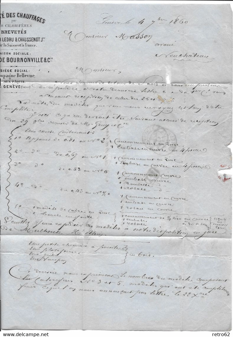 1854-1862 HELVETIA / STRUBEL (Ungezähnt) → PD-Faltbrief GENÈVE Nach Neufchâteau / F    ►SBK-26B4.Va / Guter Schnitt◄ - Briefe U. Dokumente