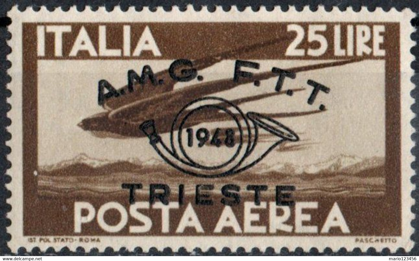 ITALIA, ITALY, TRIESTE, ZONA A, CONGR. FIL., POSTA AEREA, 1948, 25 L., NUOVO (MNH**) Mi:IT-TR 55, Scott:IT-TR C18 - Posta Aerea