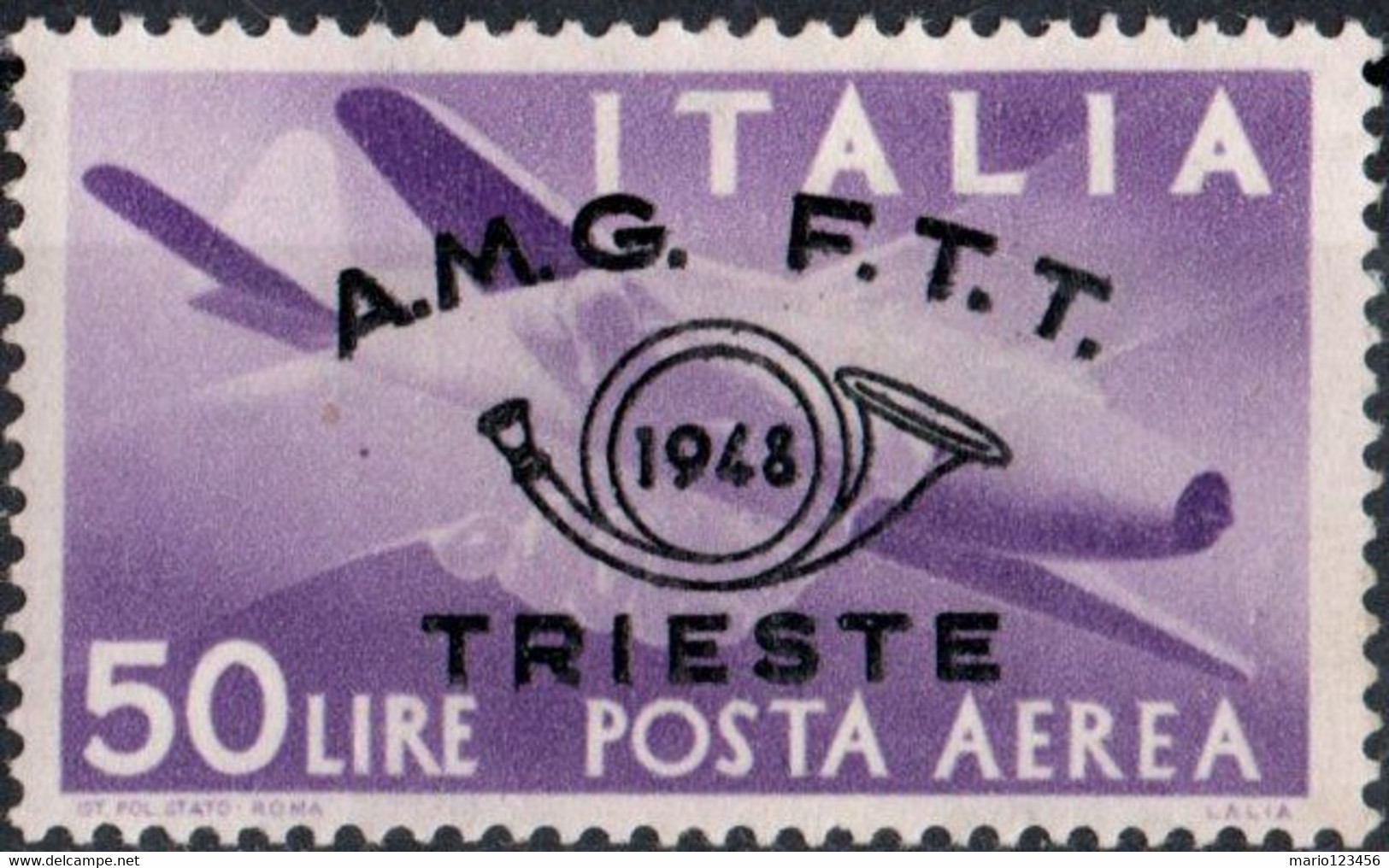 ITALIA, ITALY, TRIESTE, ZONA A, CONGR. FIL., POSTA AEREA, 1948, 50 L., NUOVO (MNH**) Mi:IT-TR 56, Scott:IT-TR C19 - Poste Aérienne