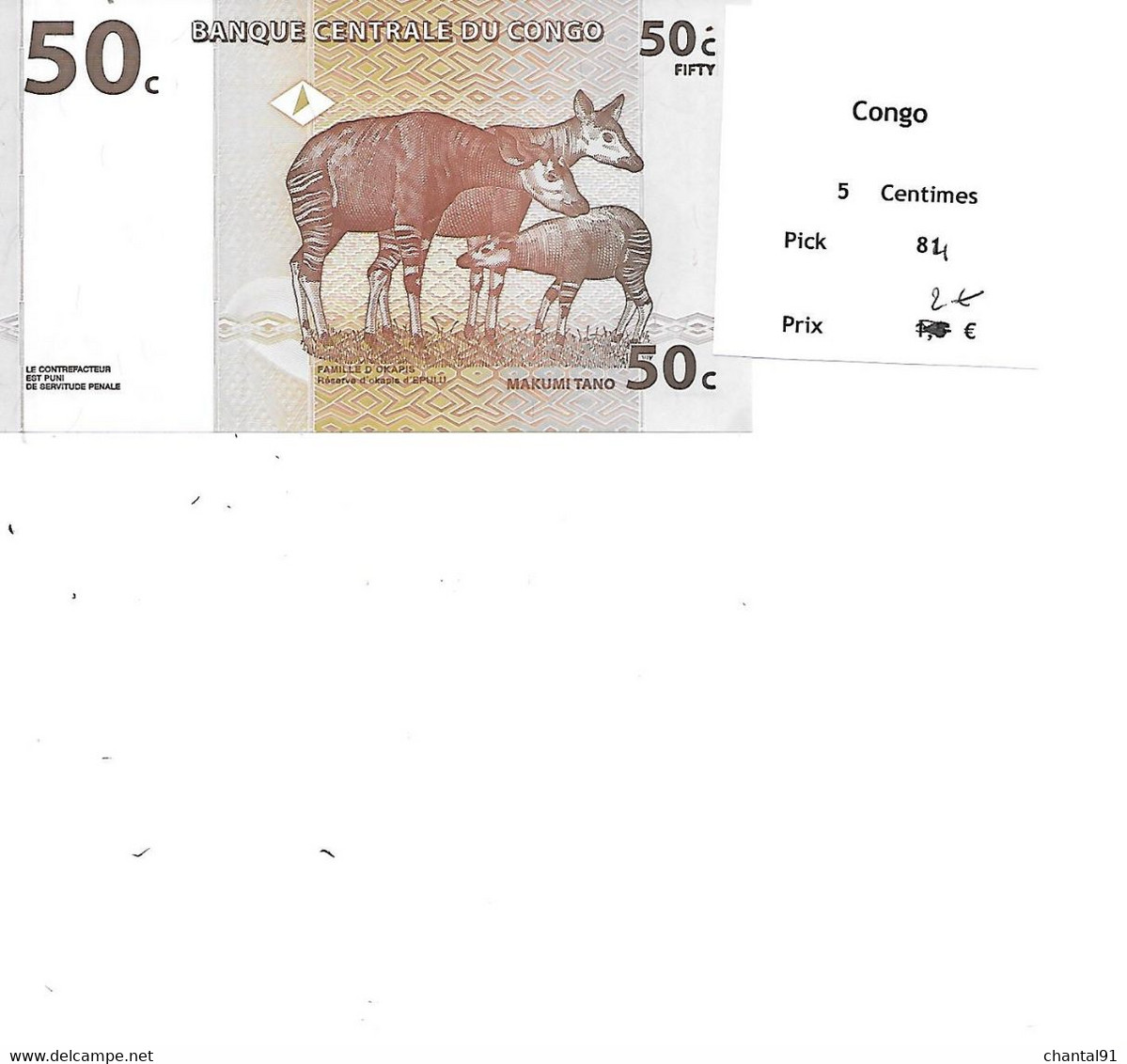 CONGO BILLET 5 CENTIMES PICK 84 - Kongo (Dem. Republik 1998)