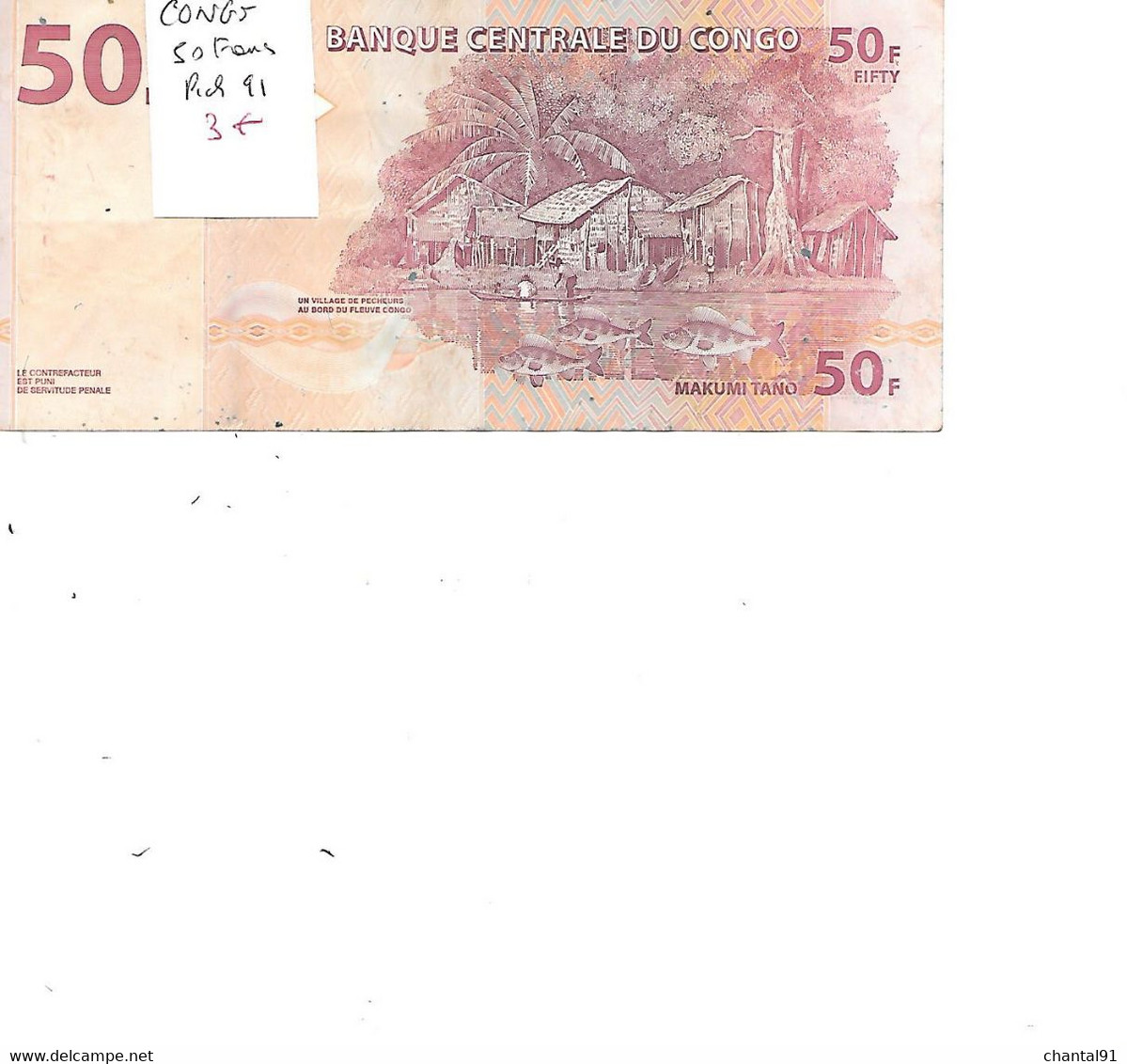 CONGO BILLET 50 FRANCS PICK 91 - Congo (Repubblica Democratica 1998)