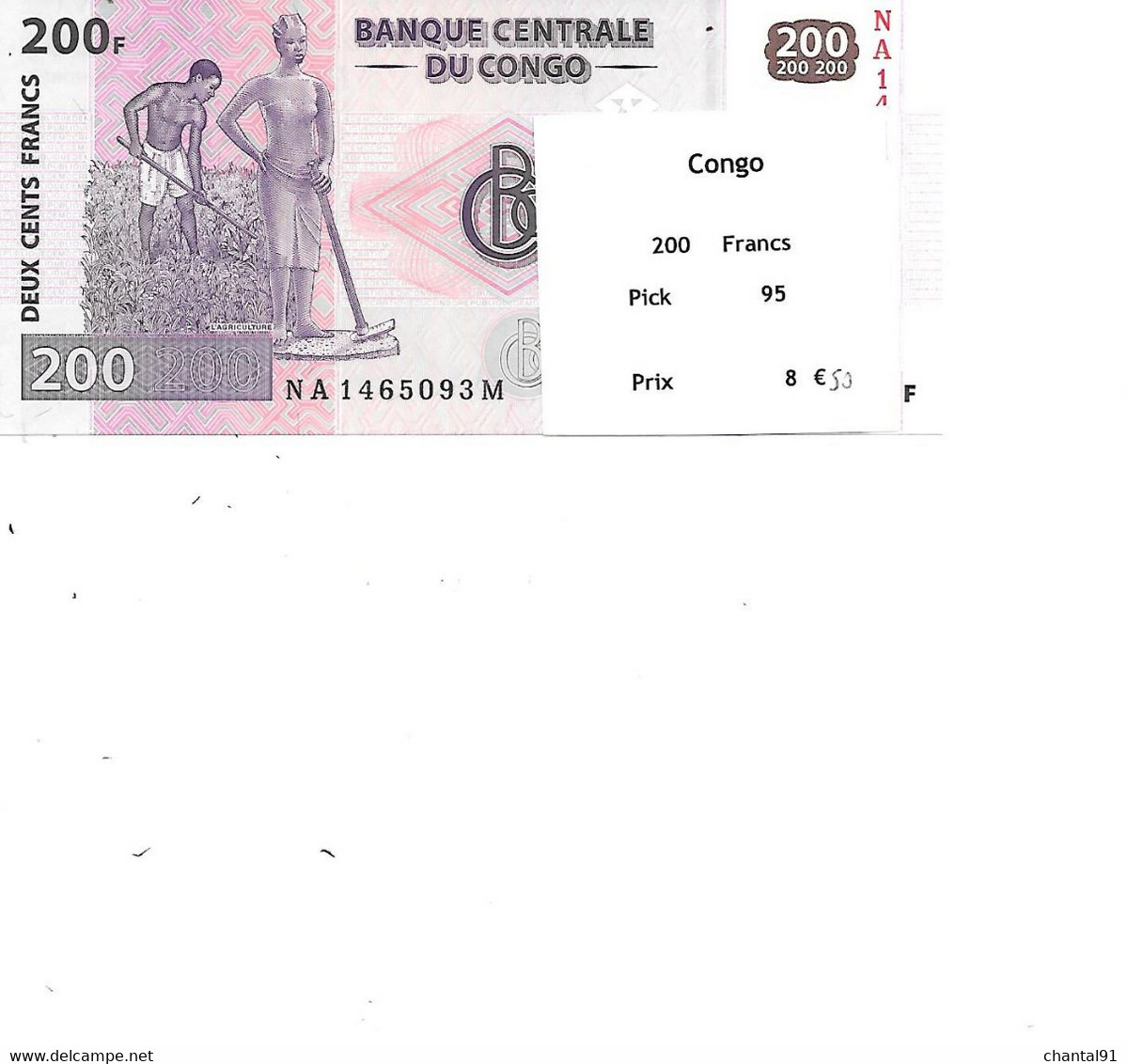 CONGO BILLET 200 FRANCS PICK 95 - Congo (Democratische Republiek 1998)