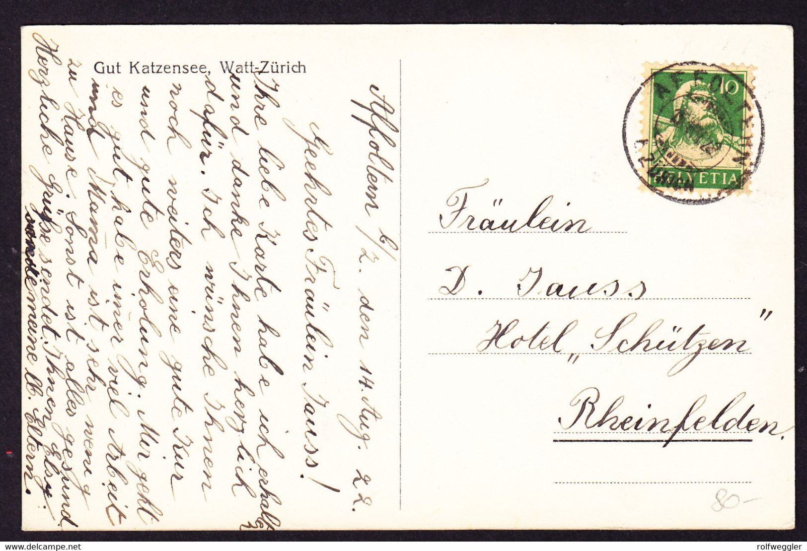 1922 Gelaufene AK, Stempel Affoltern, Aus Gut Katzensee, Watt. - Affoltern