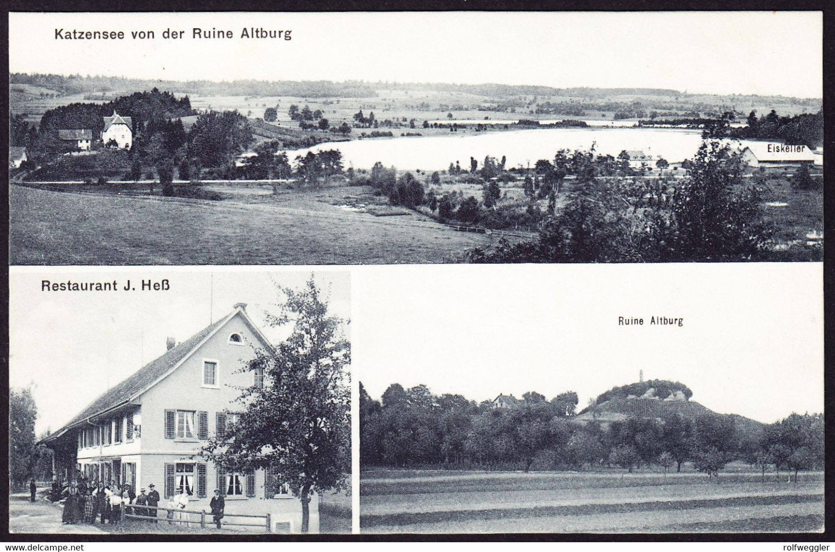 1909 Gelaufene 3 Bildrige AK Katzensee Von Der Ruine Altburg Mit Restaurant J. Hess. Gestempelt Regensdorf - Regensdorf