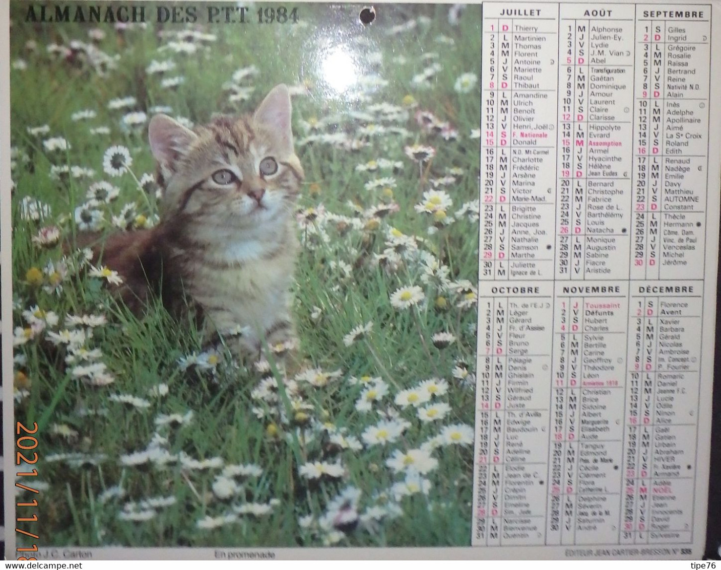 Calendrier Almanach Cartier Bresson Facteur 1984 Chat Chaton Calvados - Grand Format : 1981-90