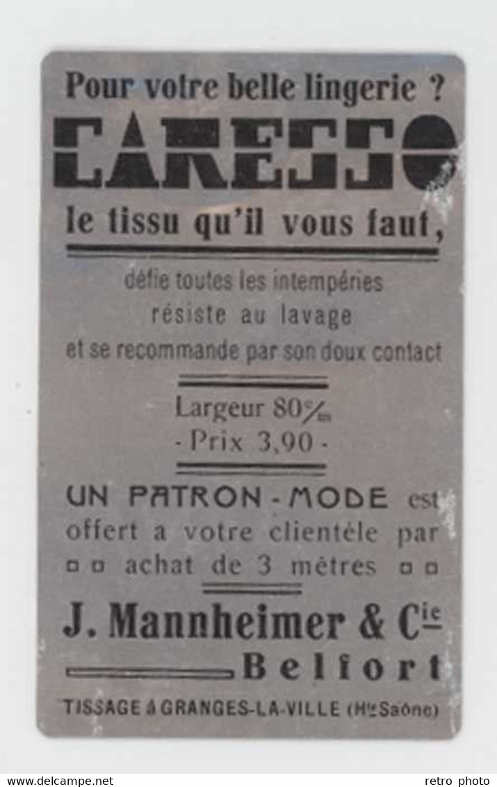 Petit Calendrier En Alu, 1935, Tissu Caresso, J. Mannheimer & Cie, Belfort, Tissage à Granges La Ville (Haute-Saône) - Grand Format : 1921-40