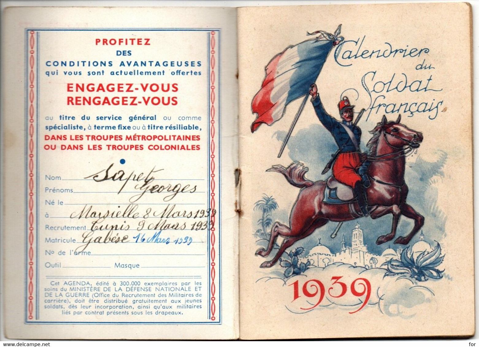 Calendrier - Petit Format : 1939 : Calendrier Du Soldat Français : Voir Les 6scans : Complet : Militaria - Militaire - Petit Format : 1921-40