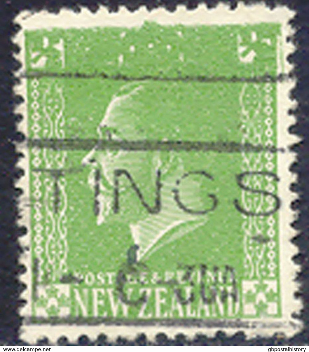 NEW ZEALAND 1925, King George V 1/2 D. Green VFU, MAJOR VARIETY: Indication Of Value And Crown Almost Disappeared Due To - Errors, Freaks & Oddities (EFO)