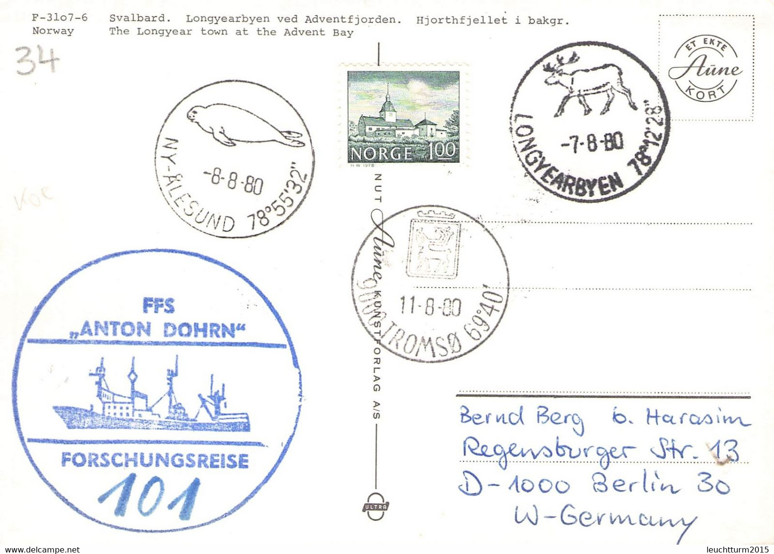 NORWAY - PICTURE POSTCARD 1980 LONGYEARBEN > BERLIN/DE  / QG181 - Lettres & Documents