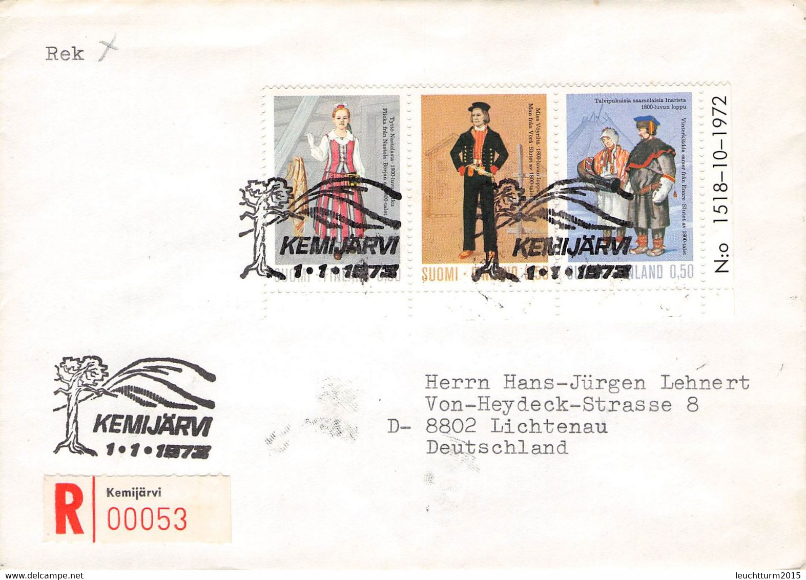 FINLAND - REGISTERED MAIL 1.1.73 KEMIJÄRVI > LICHTENAU/DE / QG184 - Lettres & Documents