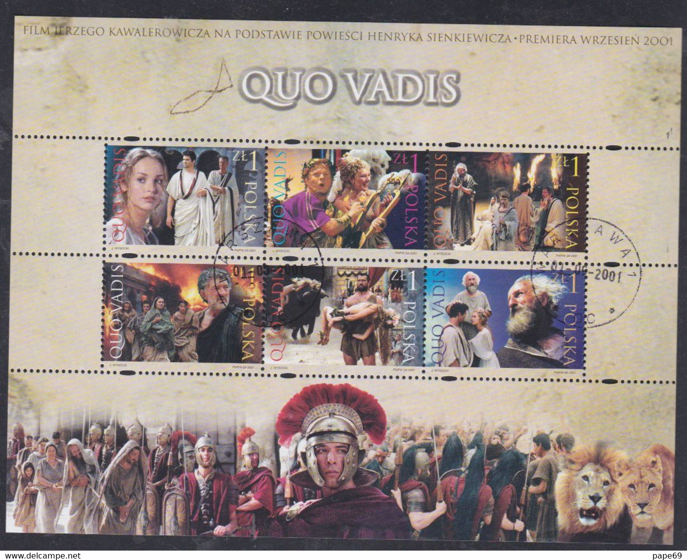 Pologne N° 3681 / 86 O Cinéma : Film "Quo  Vadis" Les 6 Valeurs  Se Tenant En Petite Feuille Belles Oblitérations, TB - Feuilles Complètes