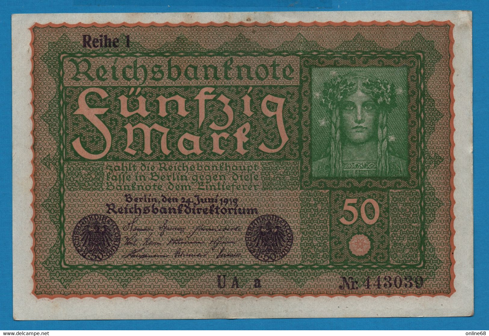 DEUTSCHES REICH 3 X 50 Mark  24.06.1919 Série UA A # 443039 + 040 + 041 P# 66 Reihe 1 - 50 Mark