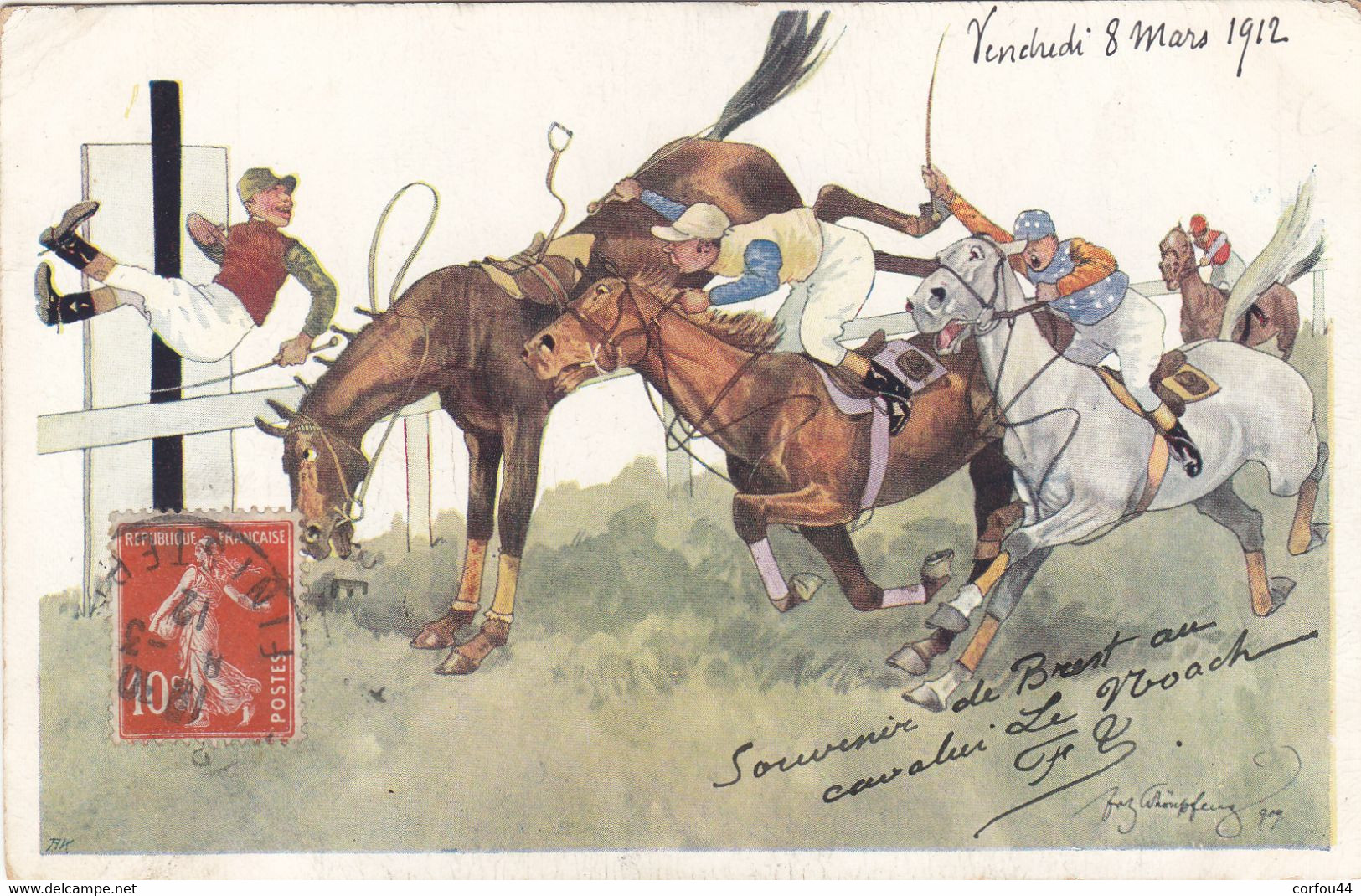 ILLUSTRATEUR SCHOENPFLUG : La Chute De Cheval - Hippisme. - Schoenpflug, Fritz