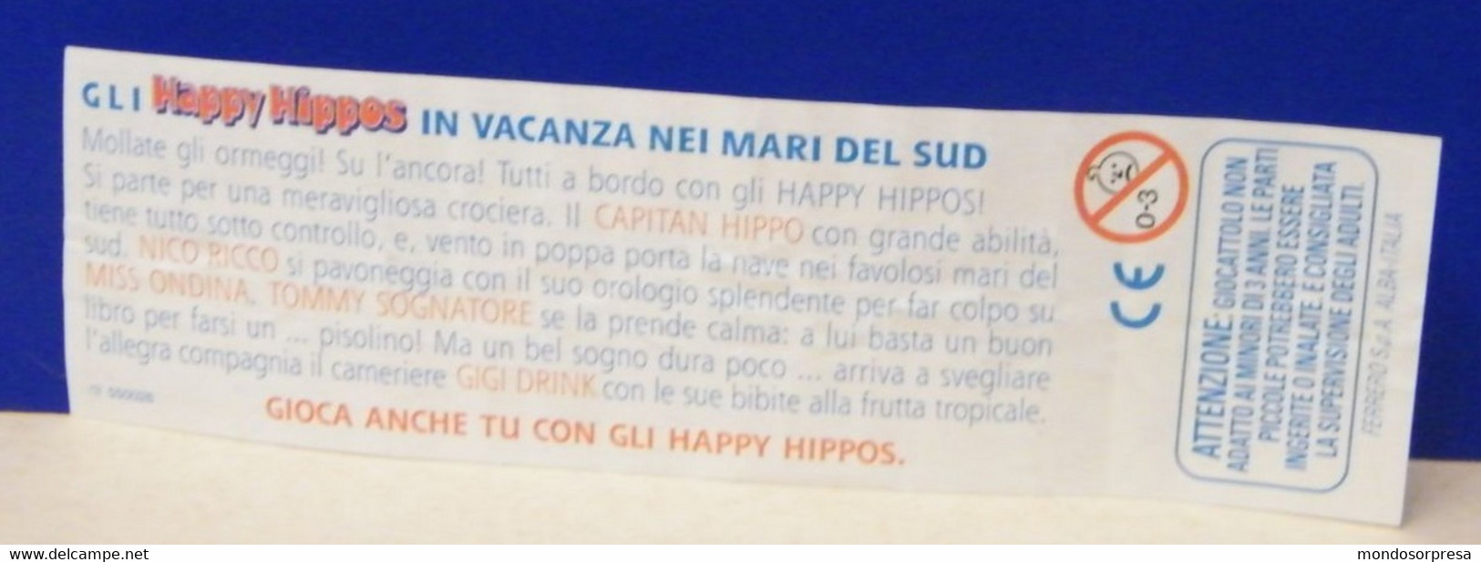 (AB82) CARTINA  KINDER FERRERO ITALIA - HAPPY HIPPOS CROCIERA - Istruzioni