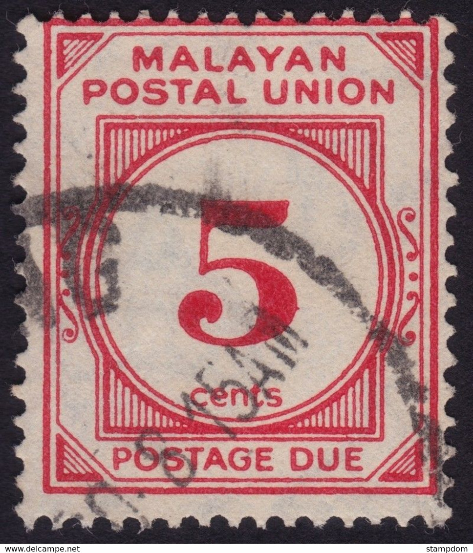 MALAYAN POSTAL UNION 1945 Postage Due 5c P15x14 Wmk.MSCA Sc#J15 - USED @N011 - Malayan Postal Union