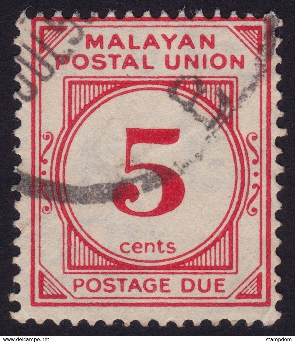 MALAYAN POSTAL UNION 1945 Postage Due 5c P15x14 Wmk.MSCA Sc#J15 - USED @N012 - Malayan Postal Union