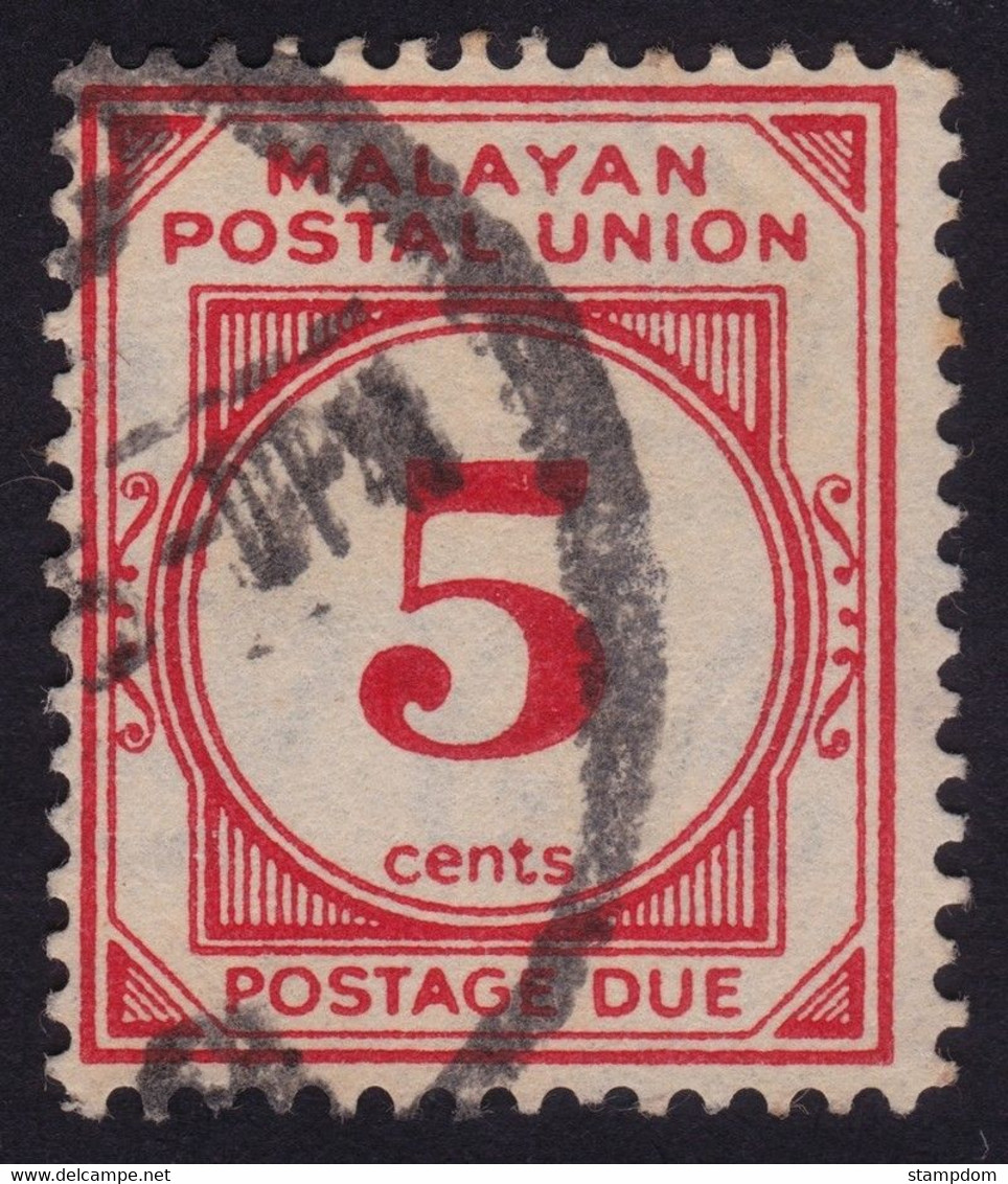 MALAYAN POSTAL UNION 1951 Postage Due 5c P14 Wmk.MSCA Sc#J24 - USED @N013 - Malayan Postal Union