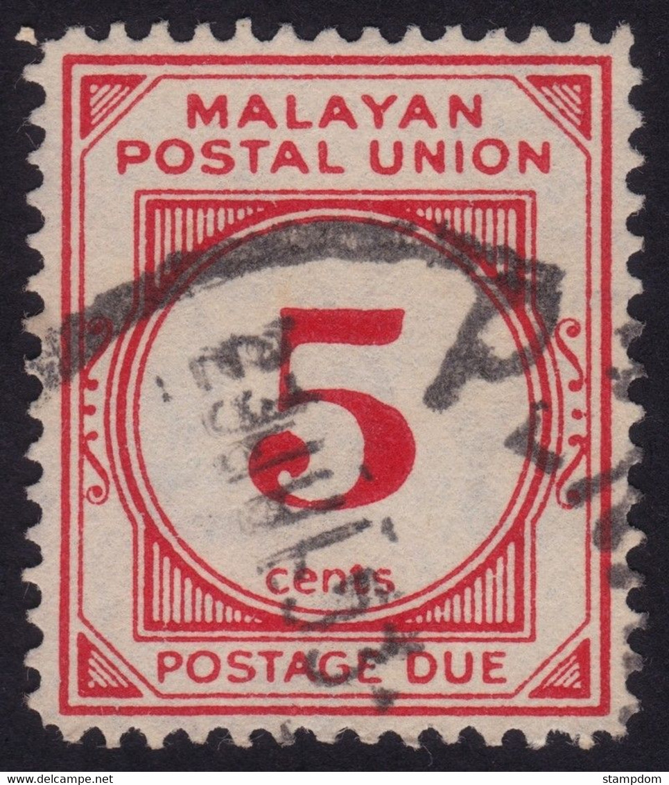 MALAYAN POSTAL UNION 1951 Postage Due 5c P14 Wmk.MSCA Sc#J24 - USED @N014 - Malayan Postal Union