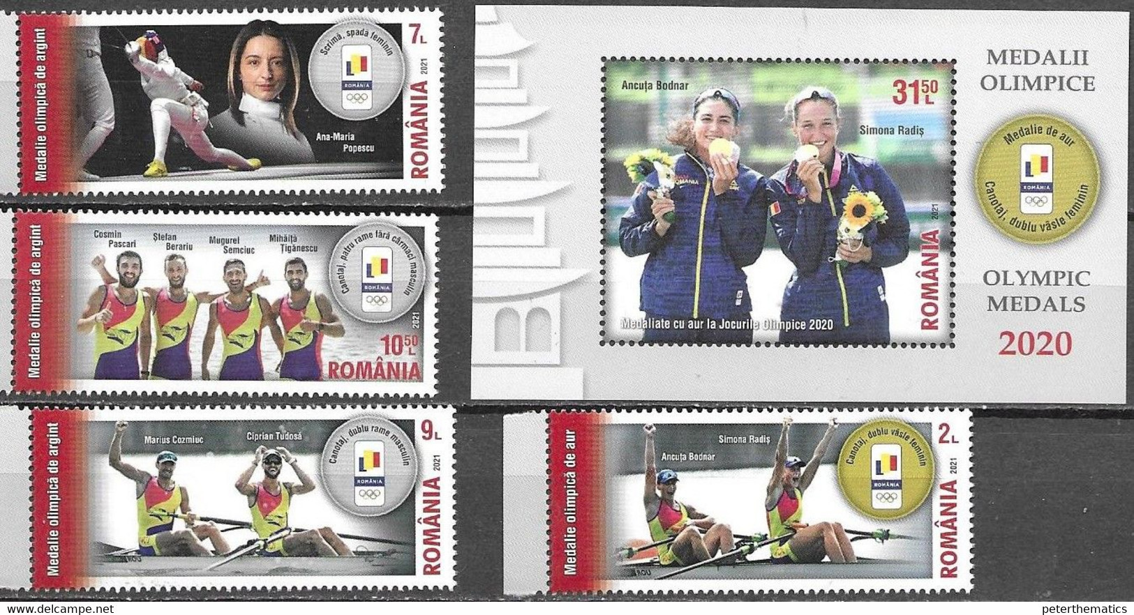 ROMANIA, 2021, MNH,OLYMPICS, TOKYO OLYMPICS, ROMANIAN MEDALLISTS, 4v+S/SHEET - Summer 2020: Tokyo