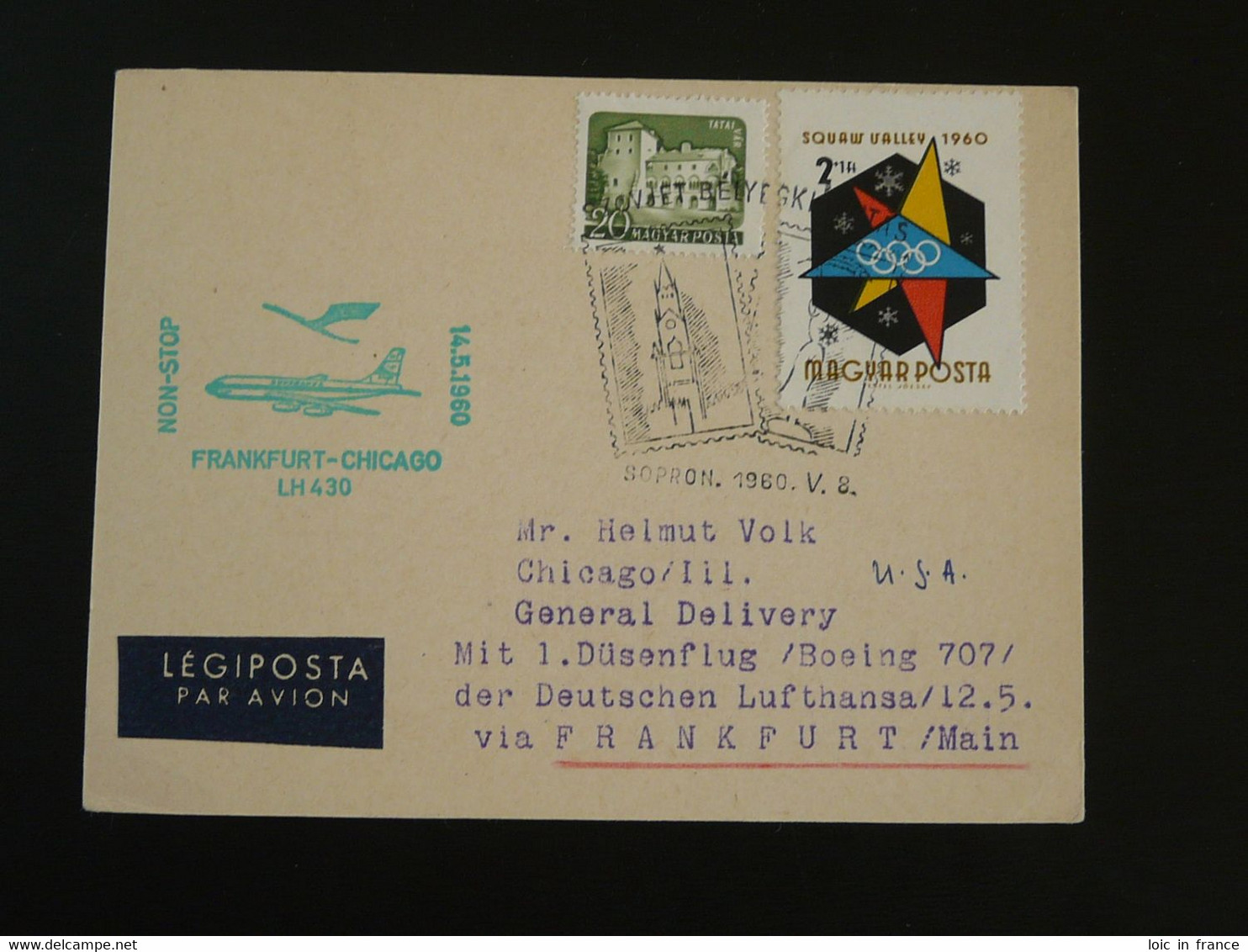 Lettre Premier Vol First Flight Cover Lufthansa 1960 Hungary To Chicago Via Frankfurt 92857 - Lettres & Documents