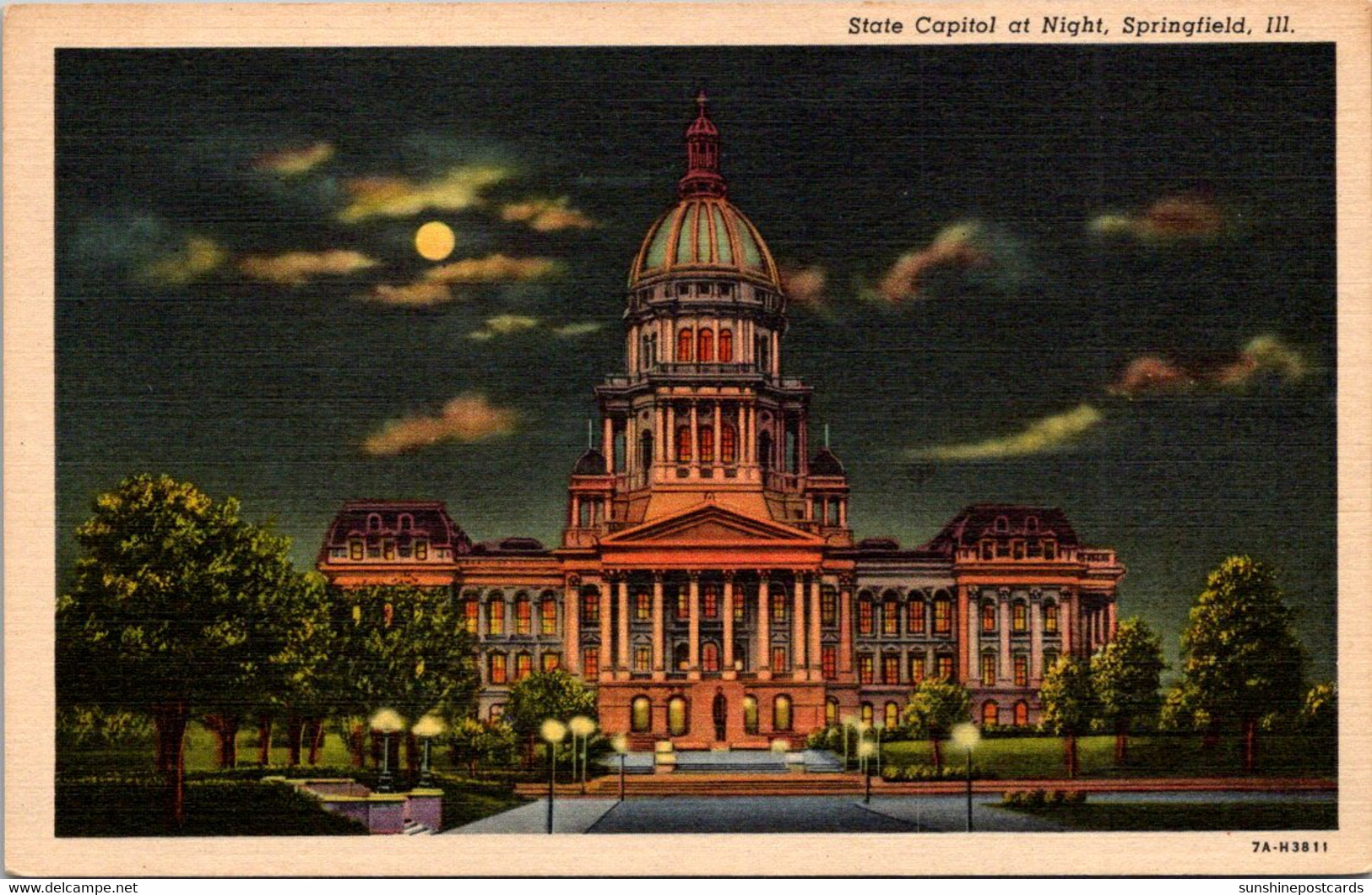 Illinois Springfield State Capitol Building At Night Curteich - Springfield – Illinois