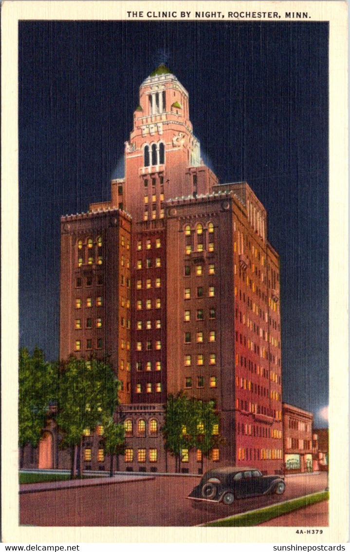 Minnesota Rochester The Mayo Clinic By Night 1939 Curteich - Rochester