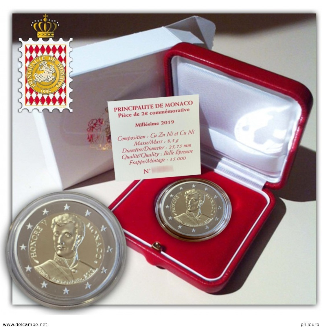Monaco 2019 : 2 Euro Commémorative "200 Ans Accession Au Trône De Honoré V" (BE Et En Coffret) - DISPO EN FRANCE - Monaco