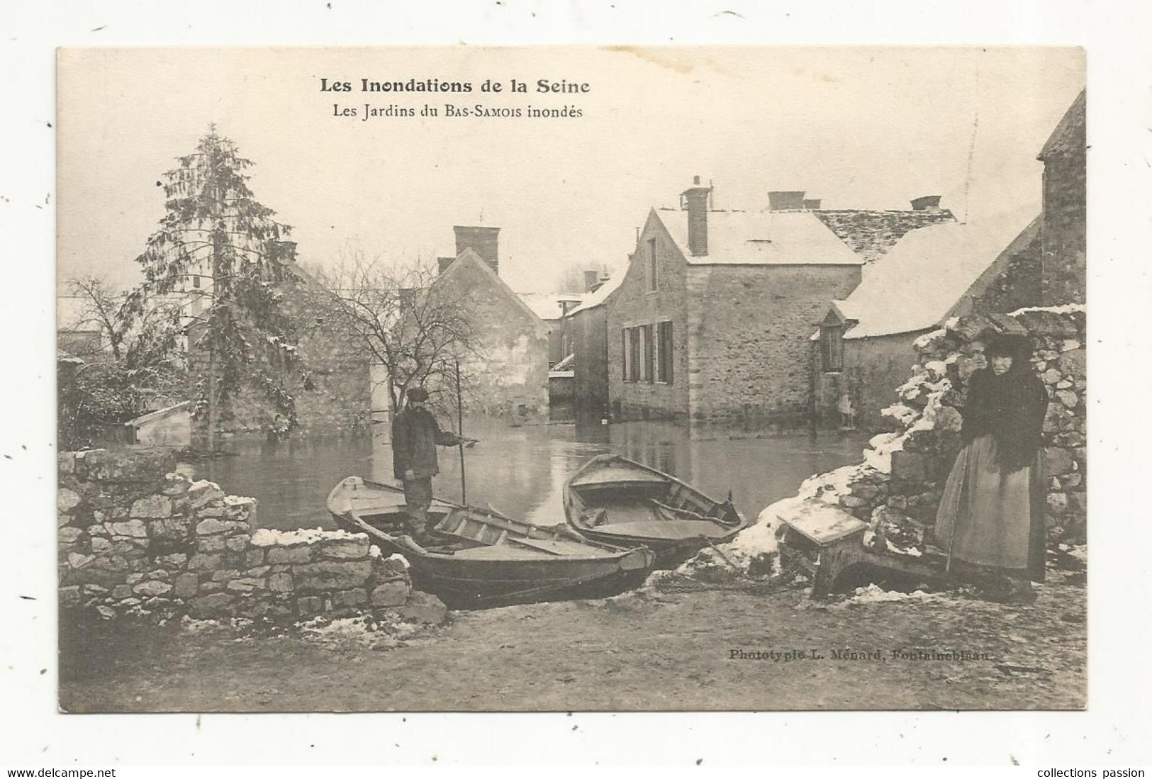 Cp, 77, SAMOIS , Les Inondations De La Seine , Les Jardins Du BAS-SAMOIS Inondés, Vierge - Samois