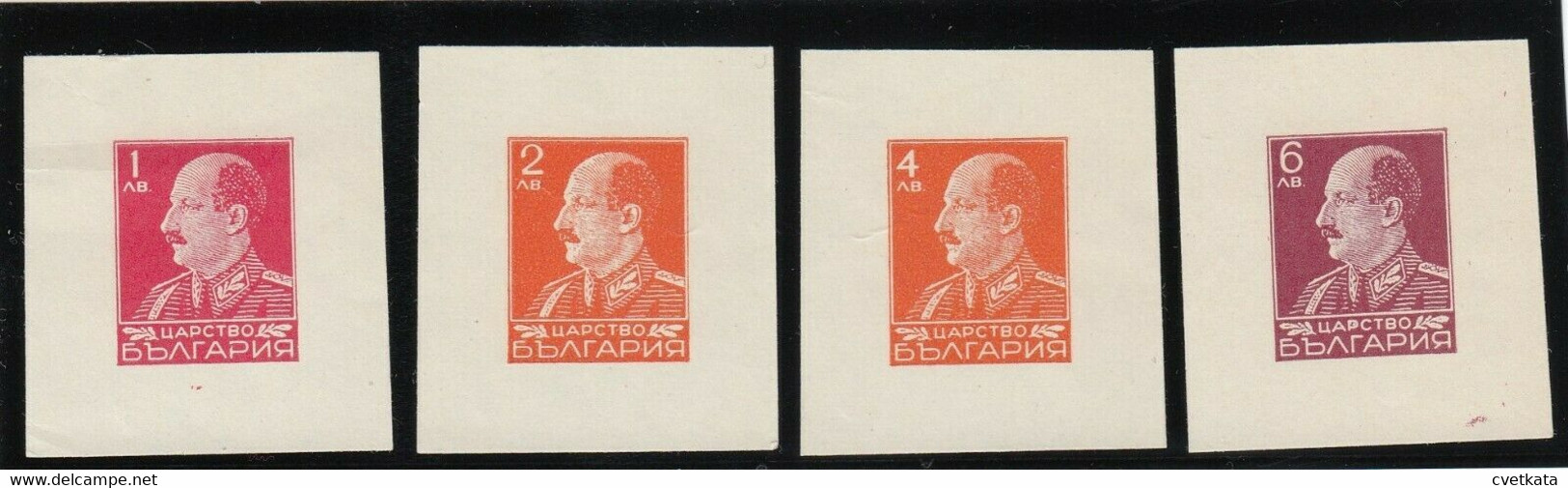 PROOF/King Boris/ IMP./No Gum/ Mi:395-98/Bulgaria 1940 - Essais & Réimpressions